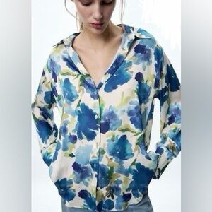 Zara Floral Satin Effect Shirt